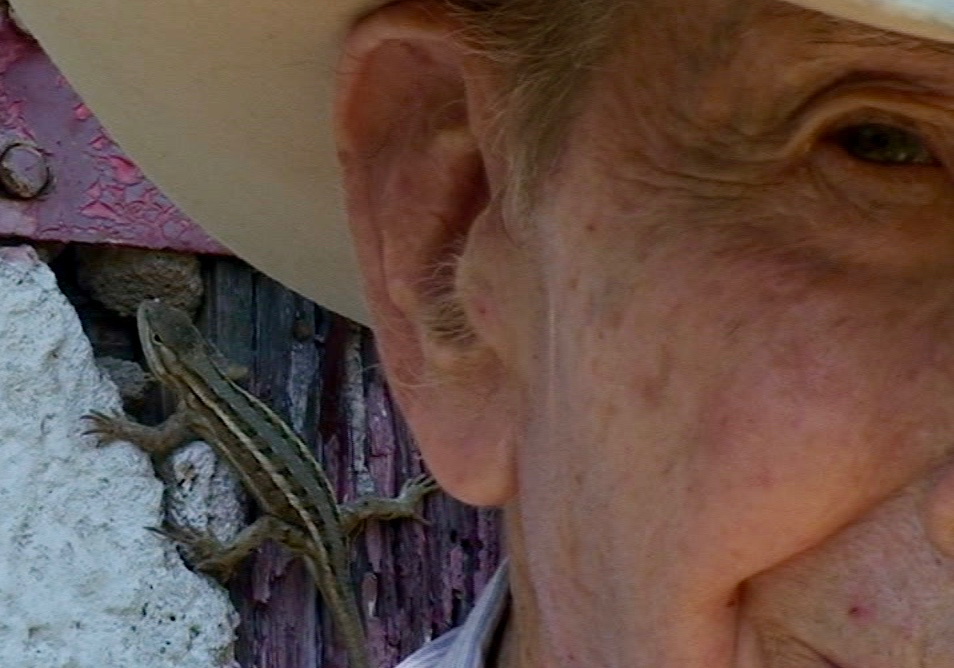 George McKillip was 92 when I met him. Born in a Nebraska sod house and still living in a soddie. Just him and the lizards. Can you spot the fence lizard by George's ear?