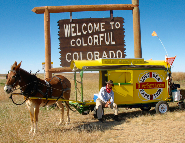 Bernie and his mule Polly on the Colorado state line.